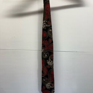 Vintage Yves Saint Laurent Black Tie with Red and Tan Paisley